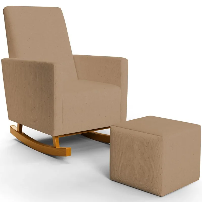 Poltrona de Amamentação com Balanço e Puff Ravena W01 Linho Bege Escuro - Lyam Decor - Lyam Decor - Bebês