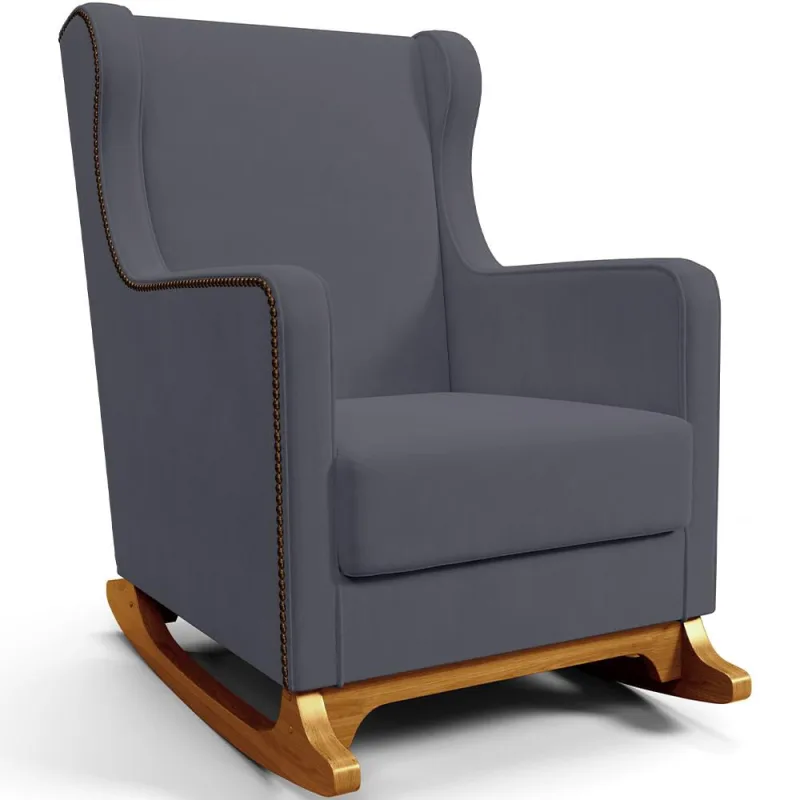 Poltrona de Amamentação com Balanço Mavie L02 Suede Cinza - Lyam Decor - Lyam Decor - Bebês