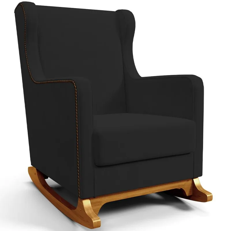 Poltrona de Amamentação com Balanço Mavie L02 Suede Preto - Lyam Decor - Lyam Decor - Bebês