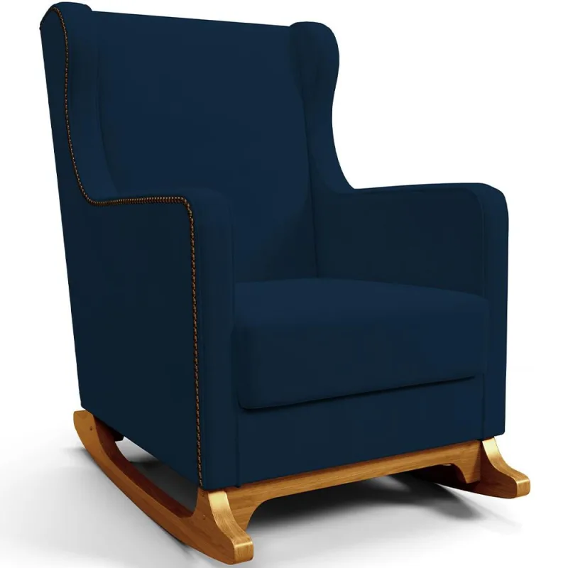 Poltrona de Amamentação com Balanço Mavie L02 Suede Azul Marinho - Lyam Decor - Lyam Decor - Bebês