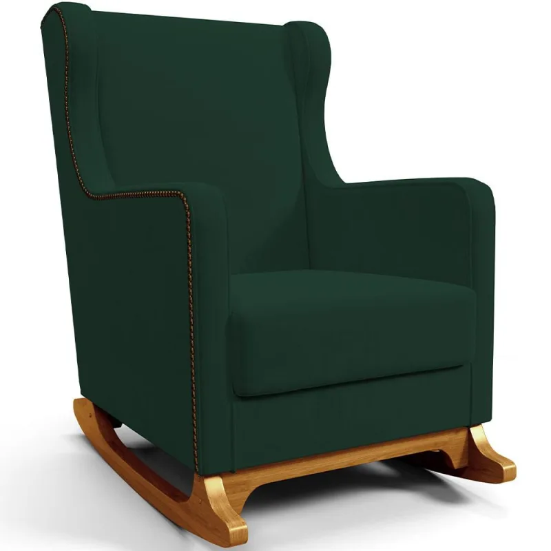 Poltrona de Amamentação com Balanço Mavie L02 Suede Verde Musgo - Lyam Decor - Lyam Decor - Móveis