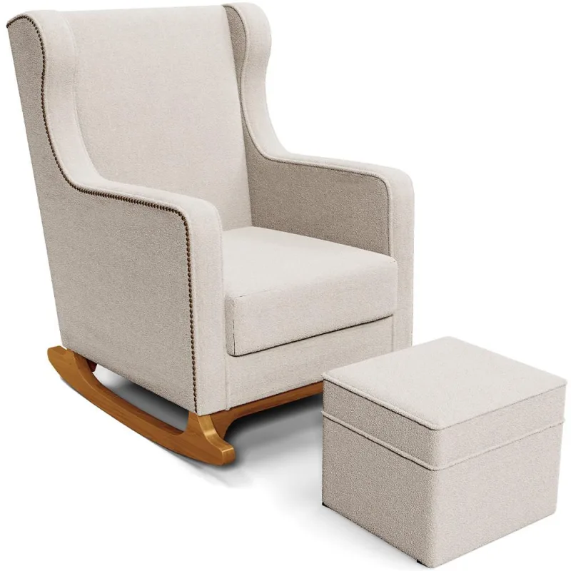 Poltrona de Amamentação com Balanço e Puff Mavie L02 Bouclê Creme - Lyam Decor - Lyam Decor - Móveis