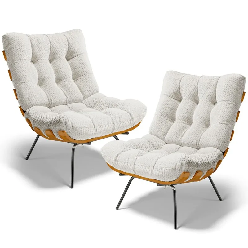 Kit 2 Poltronas Decorativas Sala de Estar Costela L02 Bouclê Cru - Lyam Decor - Lyam Decor - Móveis