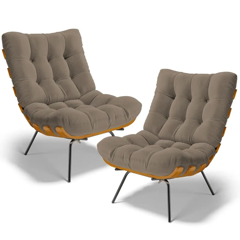 Kit 2 Poltronas Decorativas Sala de Estar Costela L02 Bouclê Bege - Lyam Decor - Lyam Decor - Móveis