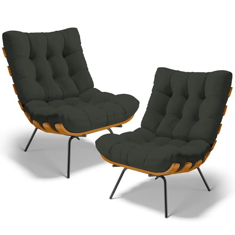 Kit 2 Poltronas Decorativas Sala de Estar Costela L02 Linho Verde - Lyam Decor - Lyam Decor - Móveis