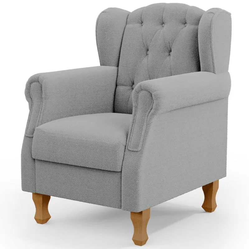 Poltrona Decorativa Para Sala de Estar Yara P02 Bouclê Cinza - Lyam Decor - Lyam Decor - Móveis