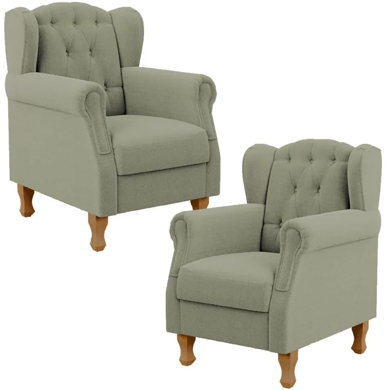 Kit 02 Poltronas Decorativa Para Sala De Estar Yara P02 Bouclê Oliva - Lyam Decor - Lyam Decor - Móveis