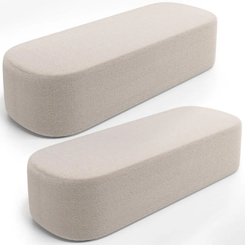 Kit 02 Puffs Decorativos Orgânico para Living Quarto 160cm Doha W01 Bouclê Creme - Lyam Decor