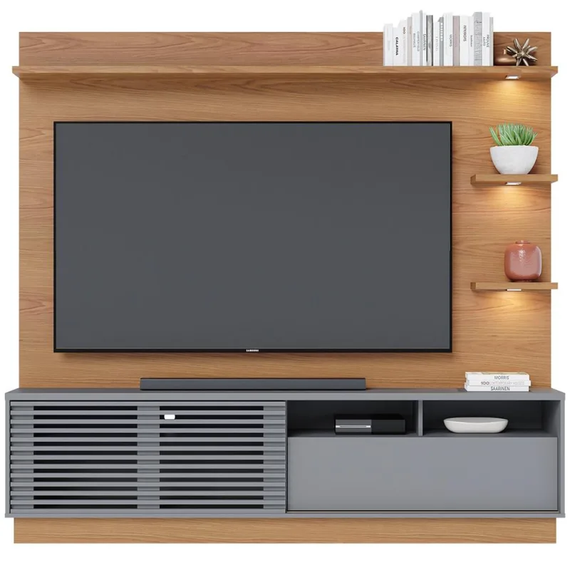 Estante Painel Para TV 70 Pol com LED Itapema C04 Freijó Cinza Fosco - Lyam Decor - Lyam Decor - Móveis