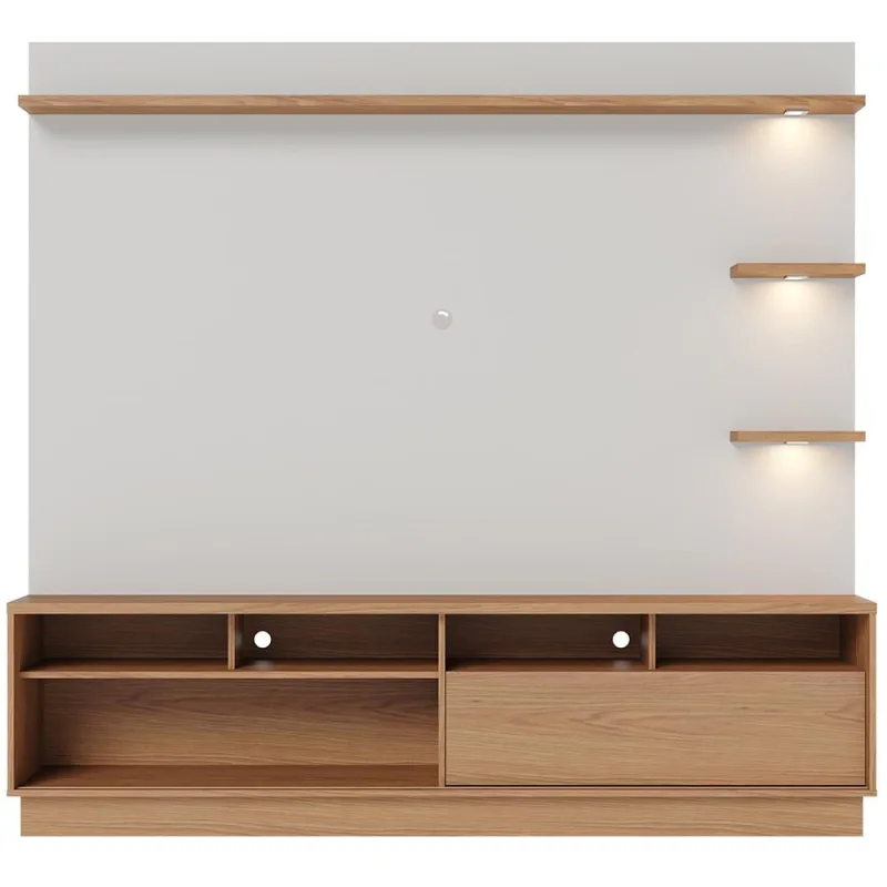 Estante Painel Para TV 70 Pol com LED Itapema C04 Freijó Off White Matte - Lyam Decor - Lyam Decor - Móveis