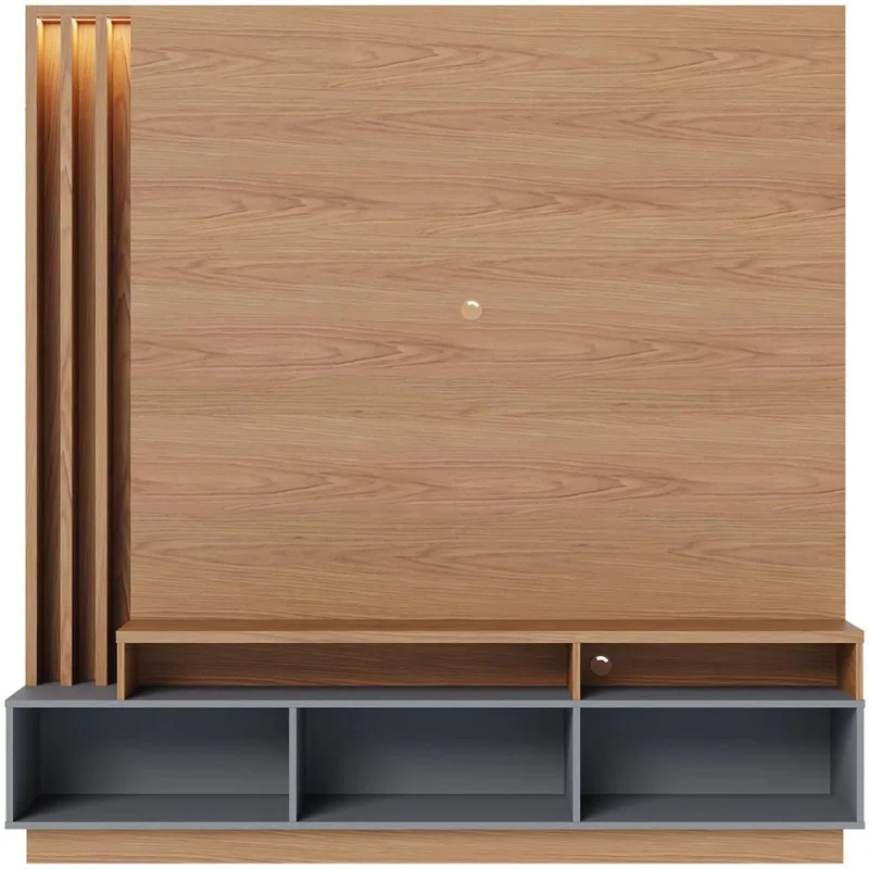 Estante Painel Para TV 65 Pol com LED Alencar C04 Freijó Cinza Fosco - Lyam Decor - Lyam Decor