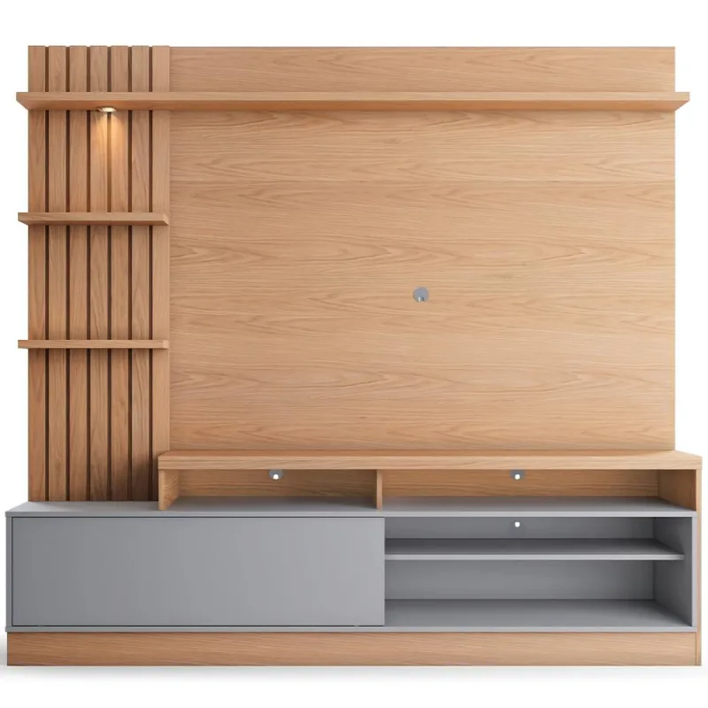 Estante Painel Para TV 65 Pol com LED Aracati C04 Freijó Cinza Fosco - Lyam Decor - Lyam Decor - Móveis
