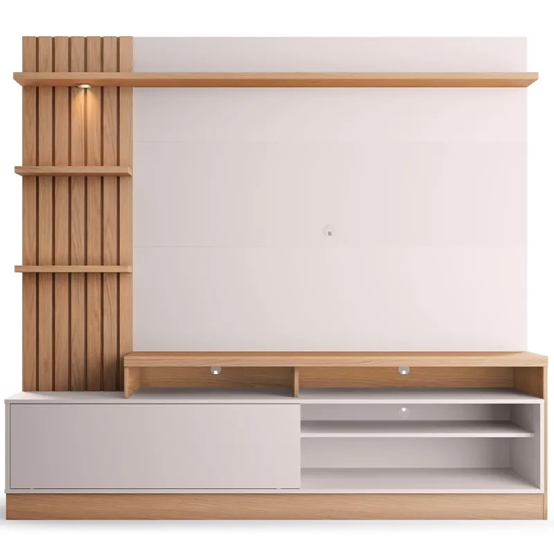 Estante Painel Para TV 65 Pol com LED Aracati C04 Freijó Off White Matte - Lyam Decor - Lyam Decor - Móveis