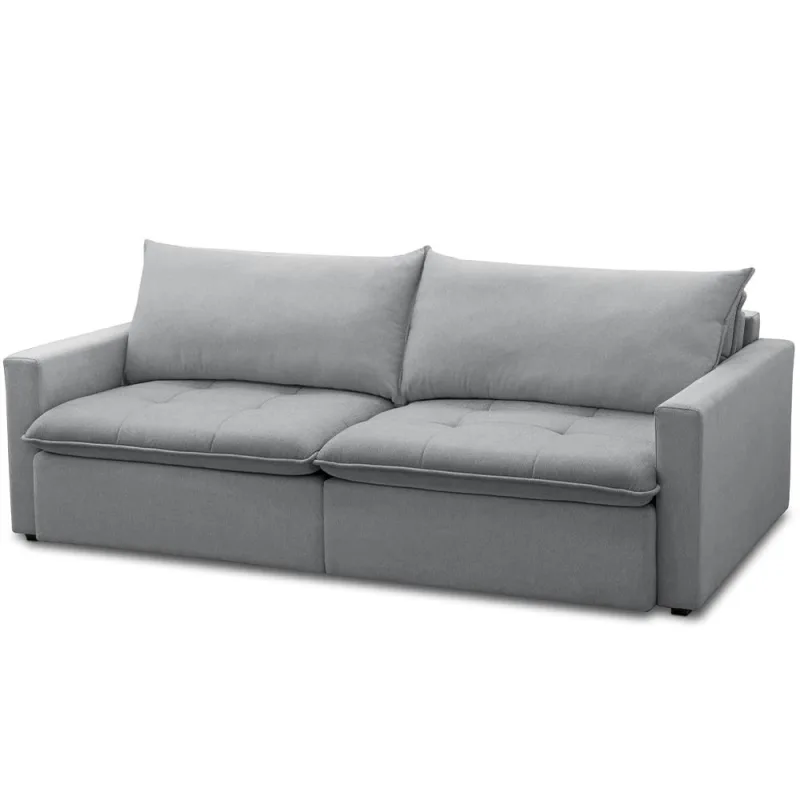 Sofá Cama Retrátil Reclinável Para Sala de Estar 208cm Lari F04 Linho Cinza - Lyam Decor - Lyam Decor - Móveis