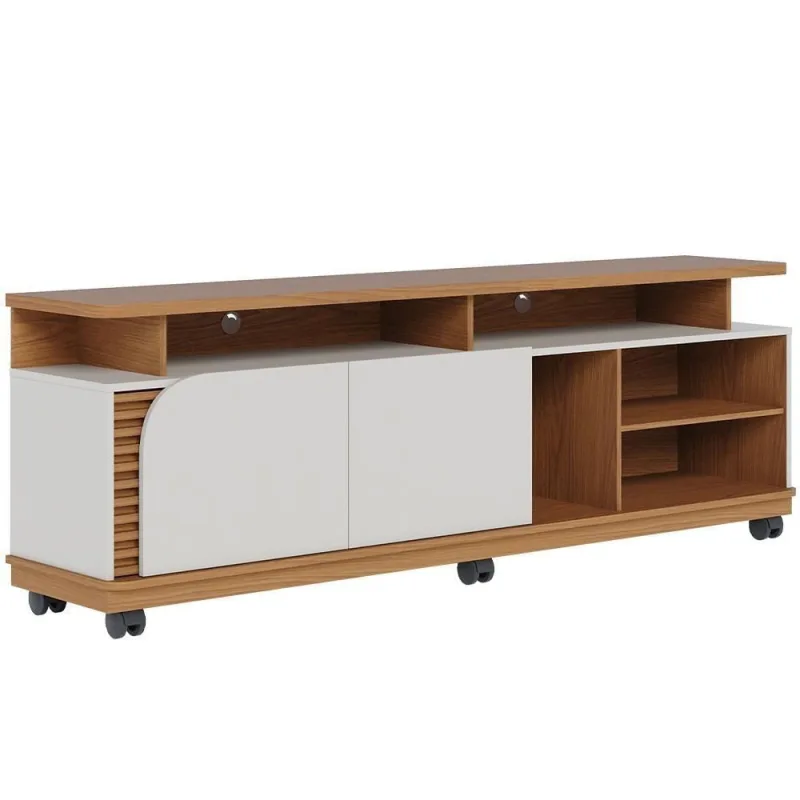 Rack Para Sala De Estar 75 Pol Com Rodízios Laguna C04 Freijó Off White - Lyam Decor - Lyam Decor - Agro