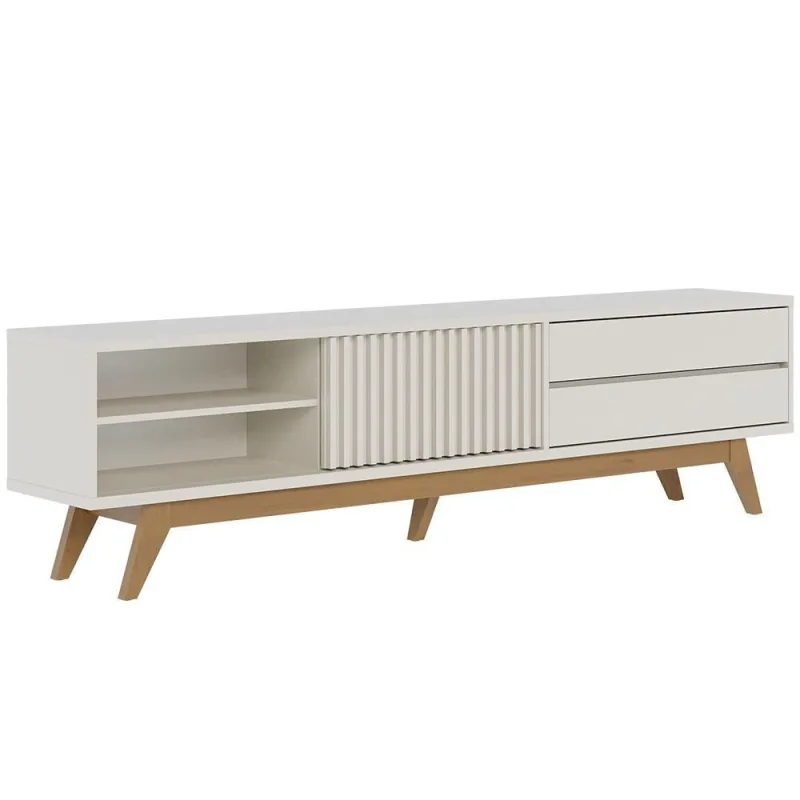 Rack Para Sala De Estar 75 Pol 200cm Pés Retrô Venice C04 Off White Matte - Lyam Decor - Agro