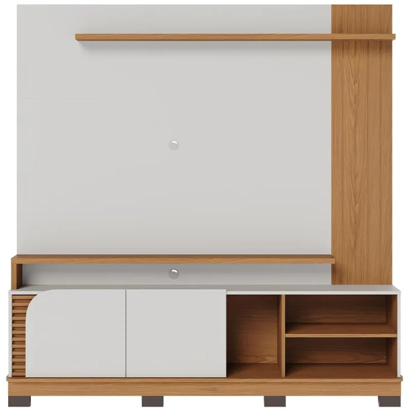 Estante Painel Para TV 75 Pol 182cm Mayer C04 Off White Matte Freijó - Lyam Decor - Lyam Decor - Móveis