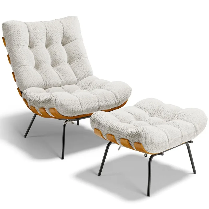 Poltrona Costela L02 com Puff Sala de Estar Bouclê Cru - Lyam Decor - Lyam Decor - Móveis