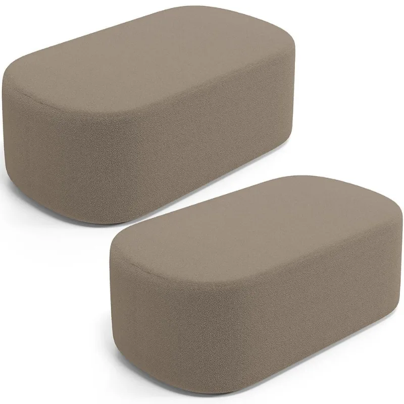 Kit 02 Puffs Decorativos Orgânicos Para Living Quarto 100cm Doha W01 Bouclê Bege - Lyam Decor