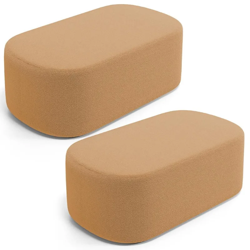 Kit 02 Puffs Decorativos Orgânicos Para Living Quarto 100cm Doha W01 Bouclê Mostarda - Lyam Decor - Lyam Decor