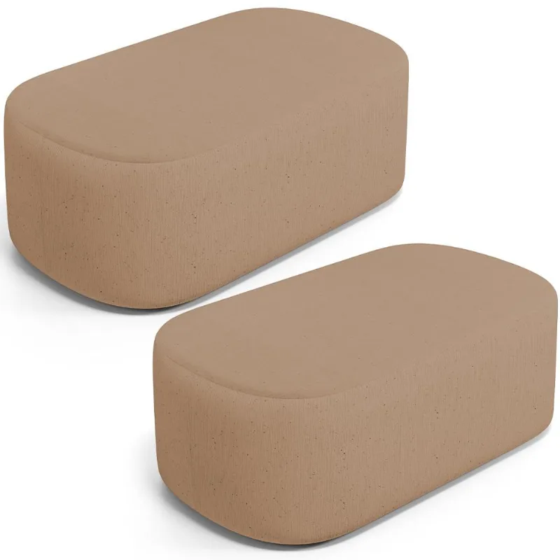 Kit 02 Puffs Decorativos Orgânicos Para Living Quarto 100cm Doha W01 Linho Bege Escuro - Lyam Decor - Lyam Decor
