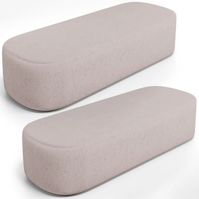 Kit 02 Puffs Decorativos Orgânicos Para Living Quarto 140cm Doha W01 Linho Bege - Lyam Decor - Lyam Decor