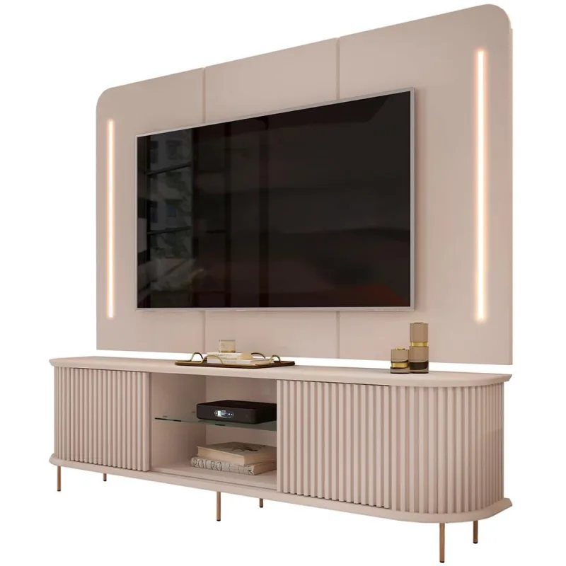 Rack Para Sala Ripado com Painel Para TV 75 Pol Atlantis D05 Off White - Lyam Decor - Lyam Decor - Móveis