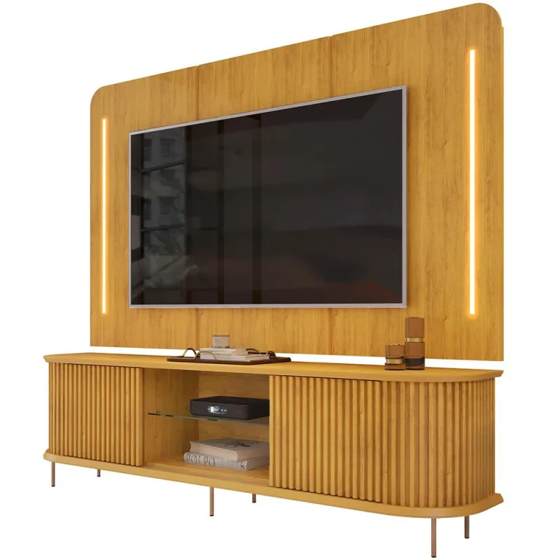 Rack Para Sala Ripado com Painel Para TV 75 Pol Atlantis D05 Cedro - Lyam Decor - Lyam Decor - Móveis