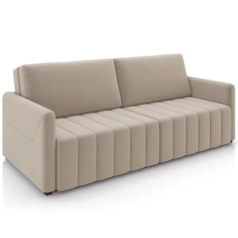 Sofá Cama Retrátil para Sala de Estar 192cm Porthos M03 Veludo Bege - Lyam Decor - Lyam Decor - Móveis