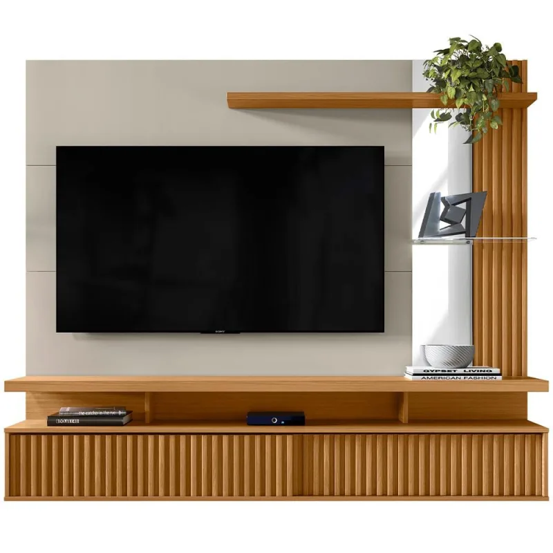 Painel para TV 60 Pol com Bancada Suspensa 182cm Mogi L05 Nature Off White - Lyam Decor - Lyam Decor - Móveis