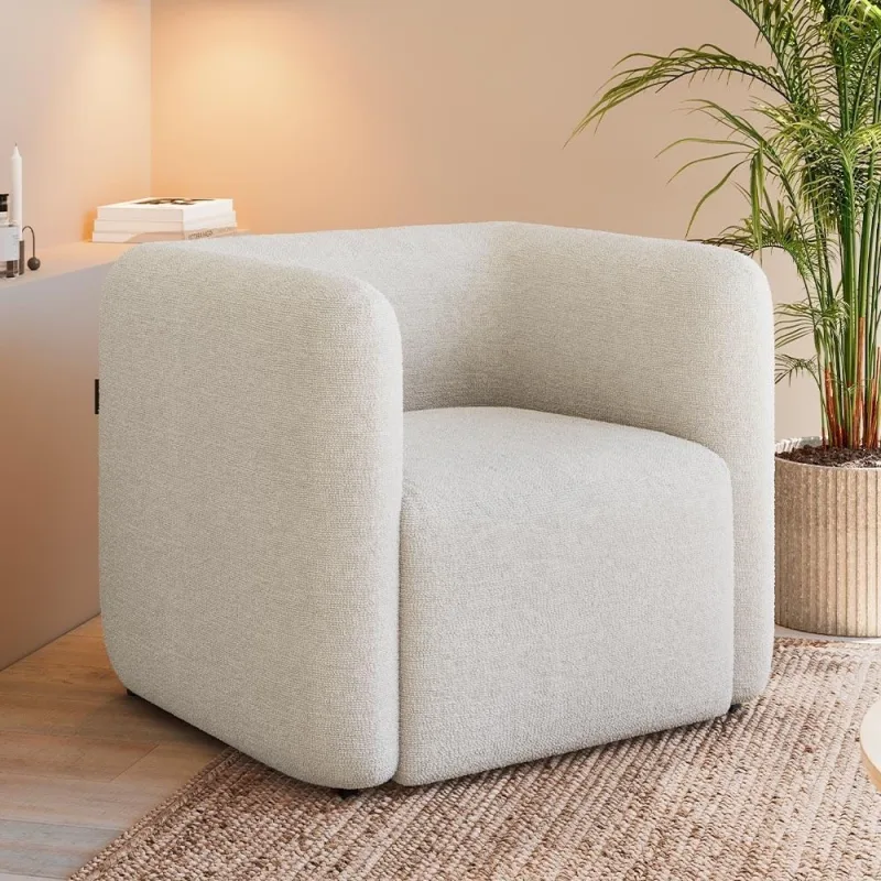 Poltrona Decorativa Para Sala de Estar Fixa Living Peônia K01 Bouclê Creme - Lyam Decor - Lyam Decor - Móveis