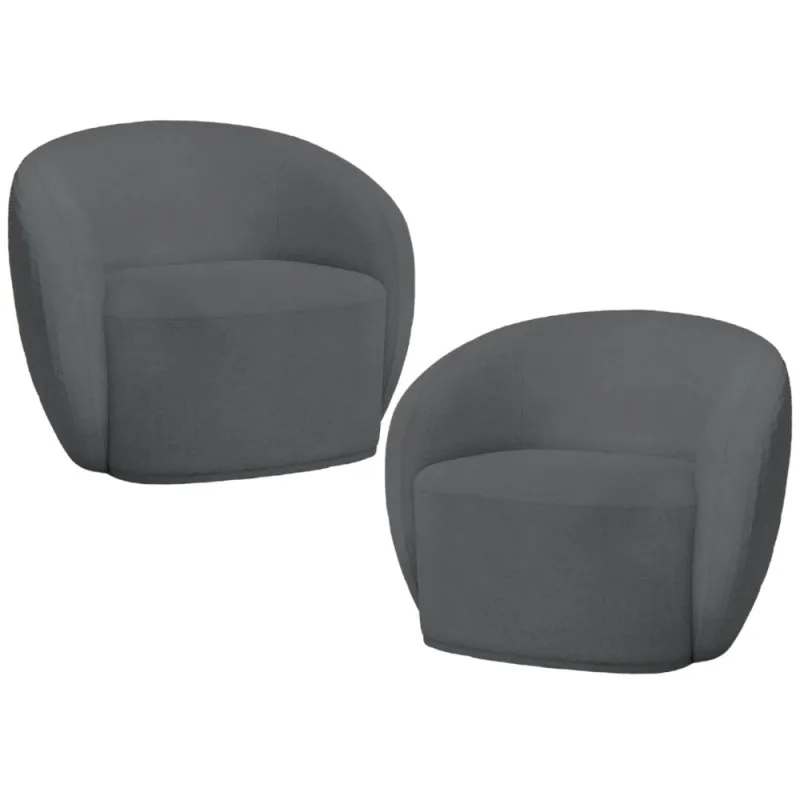 Kit 02 Poltronas Decorativas Para Sala de Estar Living Gliese K01 Bouclê Cinza - Lyam Decor - Lyam Decor - Móveis