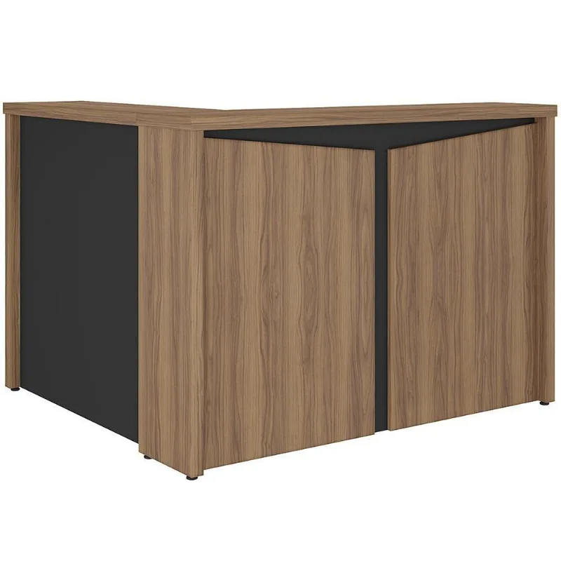 Balcão De Atendimento Para Recepção Em L Unik A02 Nogal Preto - Lyam Decor - Lyam Decor