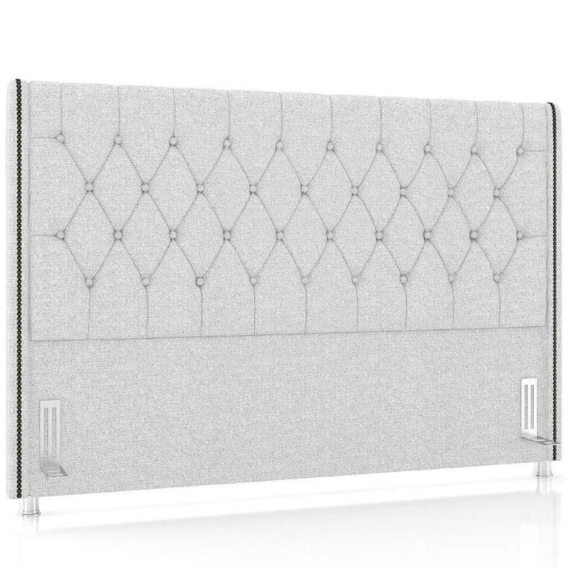 Cabeceira Cama Box King 195cm Estofada Frizza P05 Linho Cinza Claro - Lyam Decor