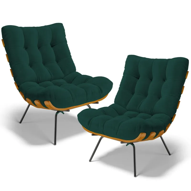 Kit 2 Poltronas Decorativas Sala de Estar Costela L02 Bouclê Verde - Lyam Decor - Lyam Decor - Móveis