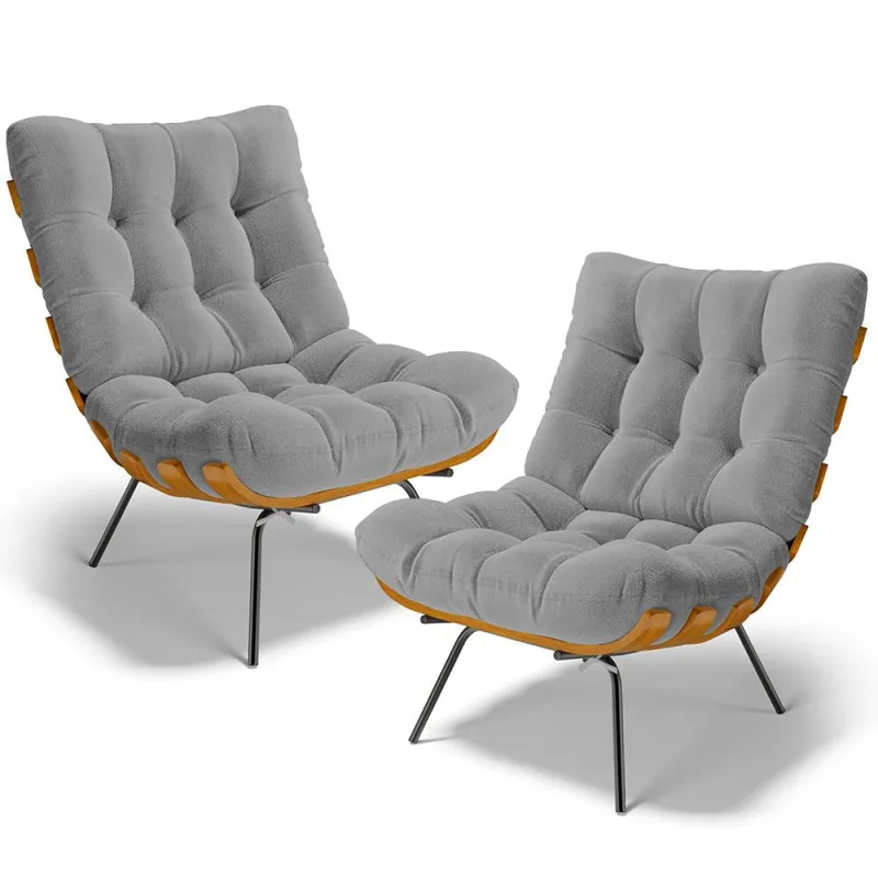 Kit 2 Poltronas Decorativas Sala de Estar Costela L02 Bouclê Cinza - Lyam Decor - Lyam Decor - Móveis