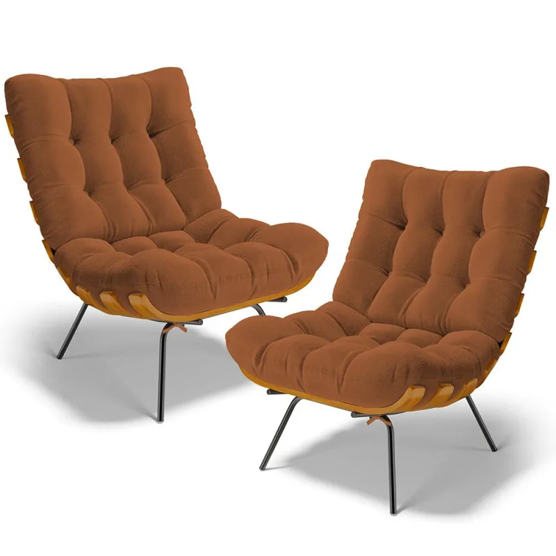 Kit 2 Poltronas Decorativas Sala de Estar Costela L02 Bouclê Terracota - Lyam Decor - Lyam Decor - Móveis