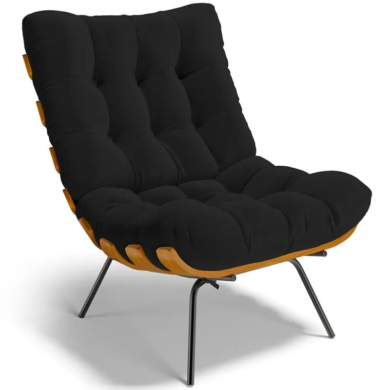 Poltrona Decorativa Sala de Estar Costela L02 Bouclê Preto - Lyam Decor - Lyam Decor - Móveis
