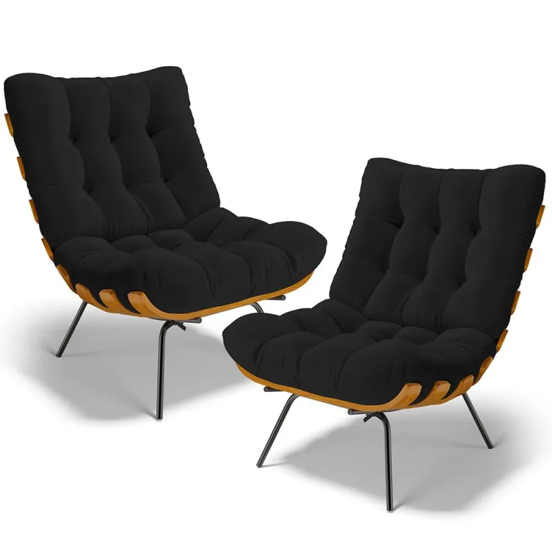 Kit 2 Poltronas Decorativas Sala de Estar Costela L02 Bouclê Preto - Lyam Decor - Lyam Decor - Móveis