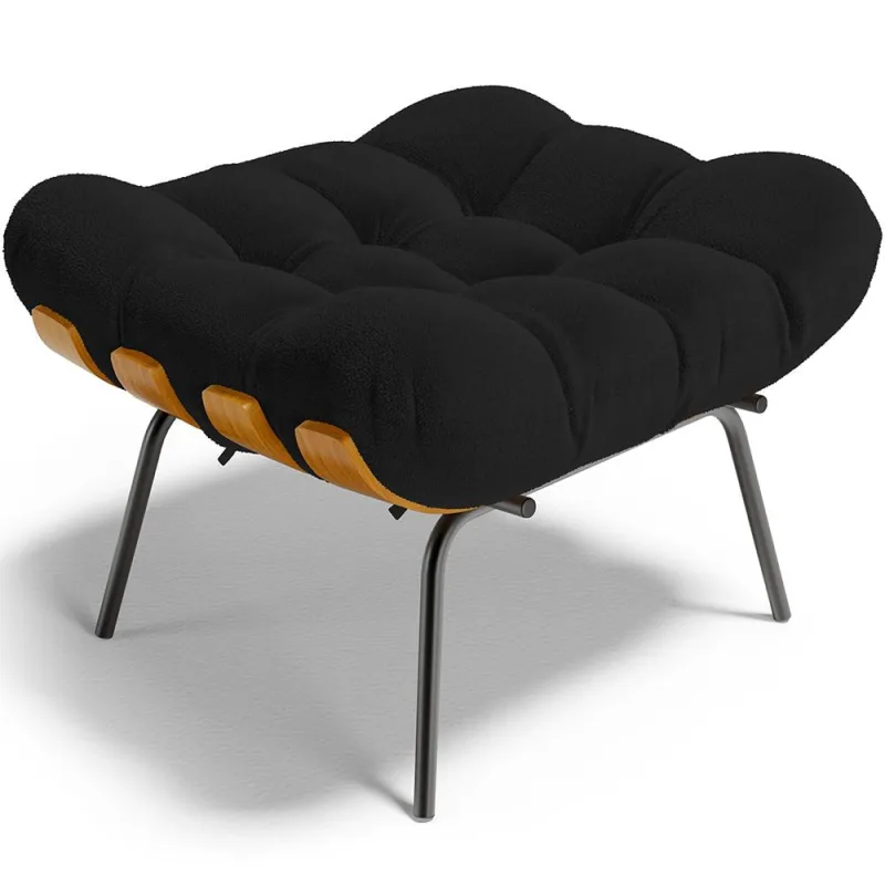 Puff Decorativo Sala de Estar Costela L02 Bouclê Preto - Lyam Decor - Lyam Decor - Móveis