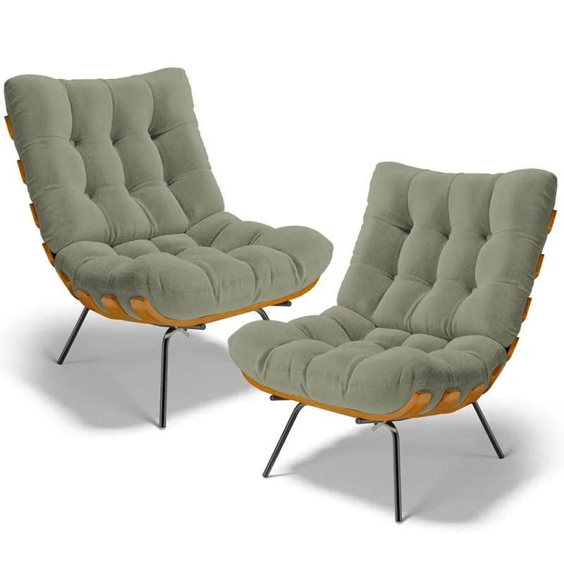 Kit 2 Poltronas Decorativas Sala de Estar Costela L02 Bouclê Oliva - Lyam Decor - Lyam Decor - Móveis