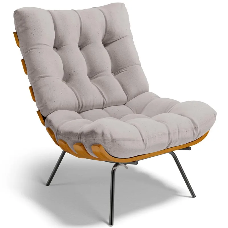 Poltrona Decorativa Sala de Estar Costela L02 Linho Bege - Lyam Decor - Lyam Decor
