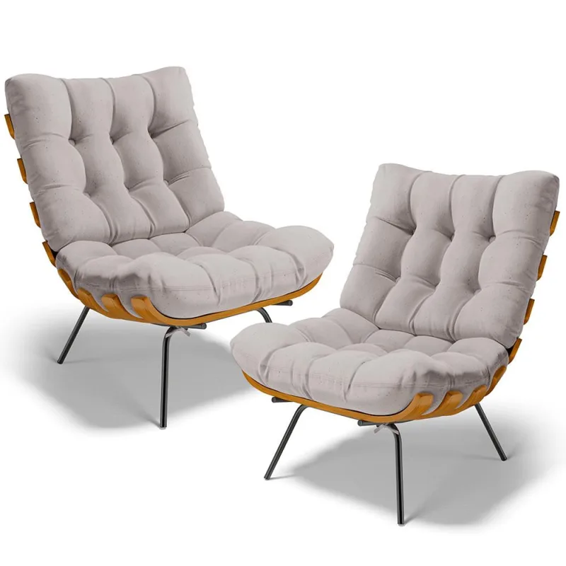 Kit 2 Poltronas Decorativas Sala de Estar Costela L02 Linho Bege - Lyam Decor - Lyam Decor - Móveis