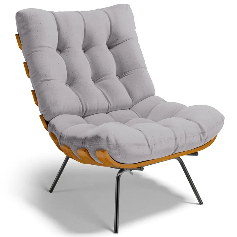 Poltrona Decorativa Sala de Estar Costela L02 Linho Cinza - Lyam Decor - Lyam Decor
