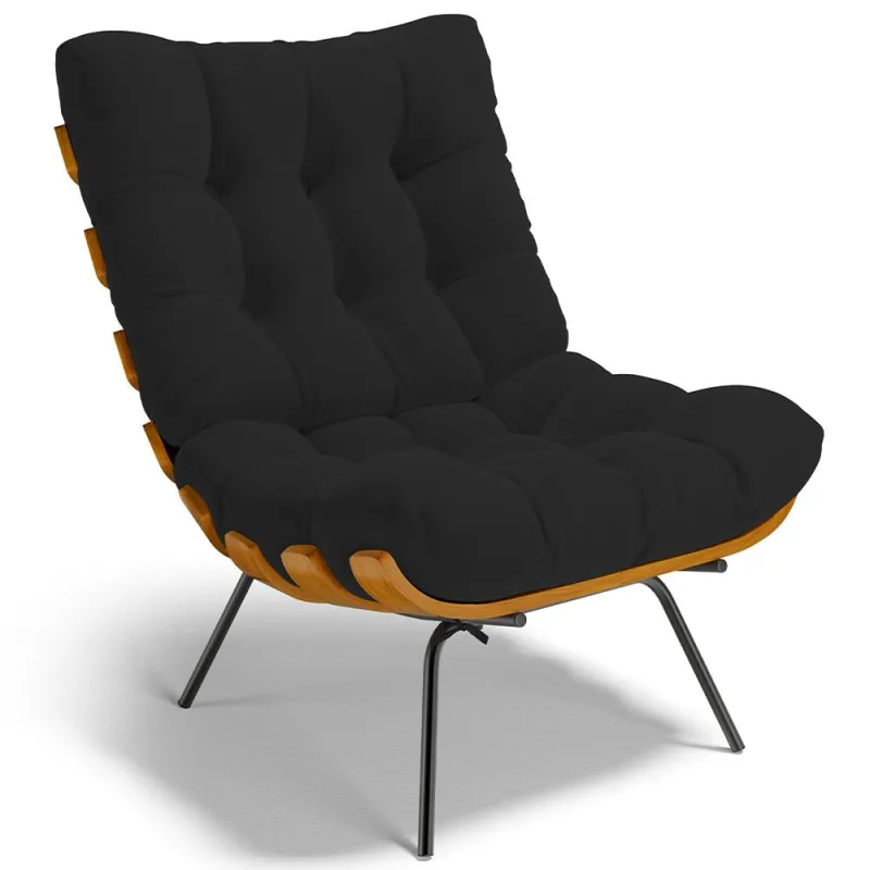 Poltrona Decorativa Sala de Estar Costela L02 Suede Preto - Lyam Decor - Lyam Decor - Móveis