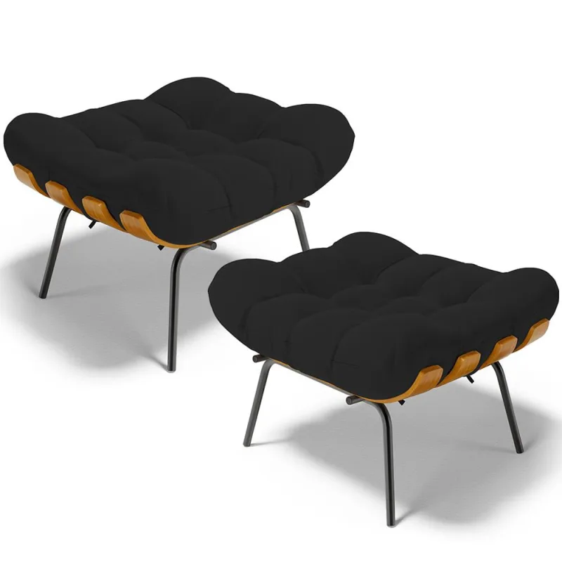 Kit 2 Puff's Decorativos Sala de Estar Costela L02 Suede Preto - Lyam Decor - Lyam Decor - Móveis