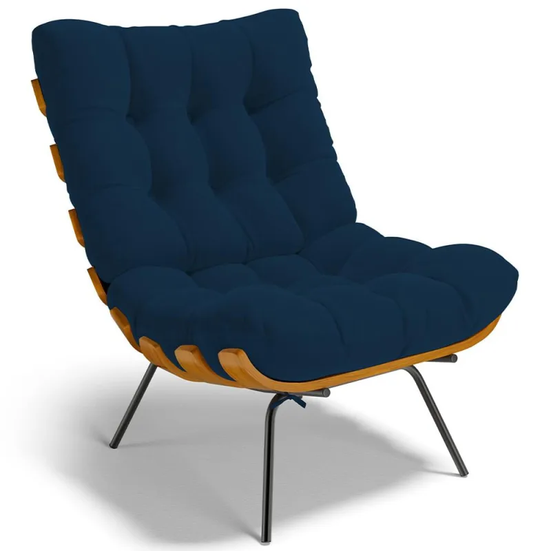 Poltrona Decorativa Sala de Estar Costela L02 Suede Azul Marinho - Lyam Decor - Lyam Decor - Móveis