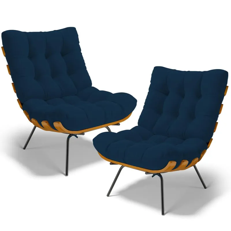 Kit 2 Poltronas Decorativas Sala de Estar Costela L02 Suede Azul Marinho - Lyam Decor - Lyam Decor - Móveis