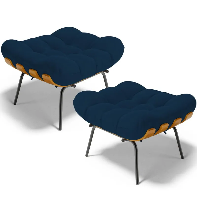 Kit 2 Puff's Decorativos Sala de Estar Costela L02 Suede Azul Marinho - Lyam Decor - Lyam Decor - Móveis