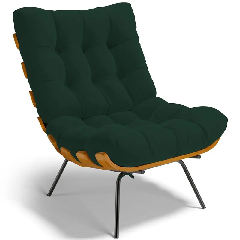 Poltrona Decorativa Sala de Estar Costela L02 Suede Verde Musgo - Lyam Decor - Lyam Decor - Móveis
